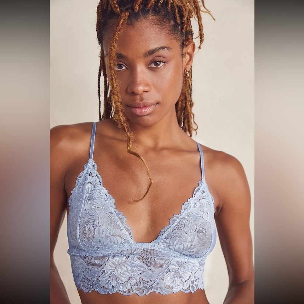 NWT Free People Everyday Floral Lace Loneline Triangle Bralette Light Blue XS